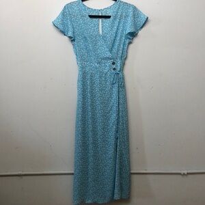 Women’s Blue and White Floral Pattern Summer Maxi Dress Size 4